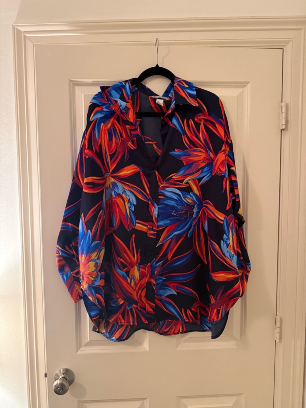 H&M Navy Blouse with Red & Blue Floral Print